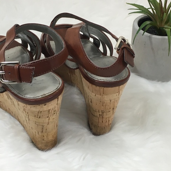 Marc Fisher Brown Gleena Cork Wedges 7 - Picture 5 of 6